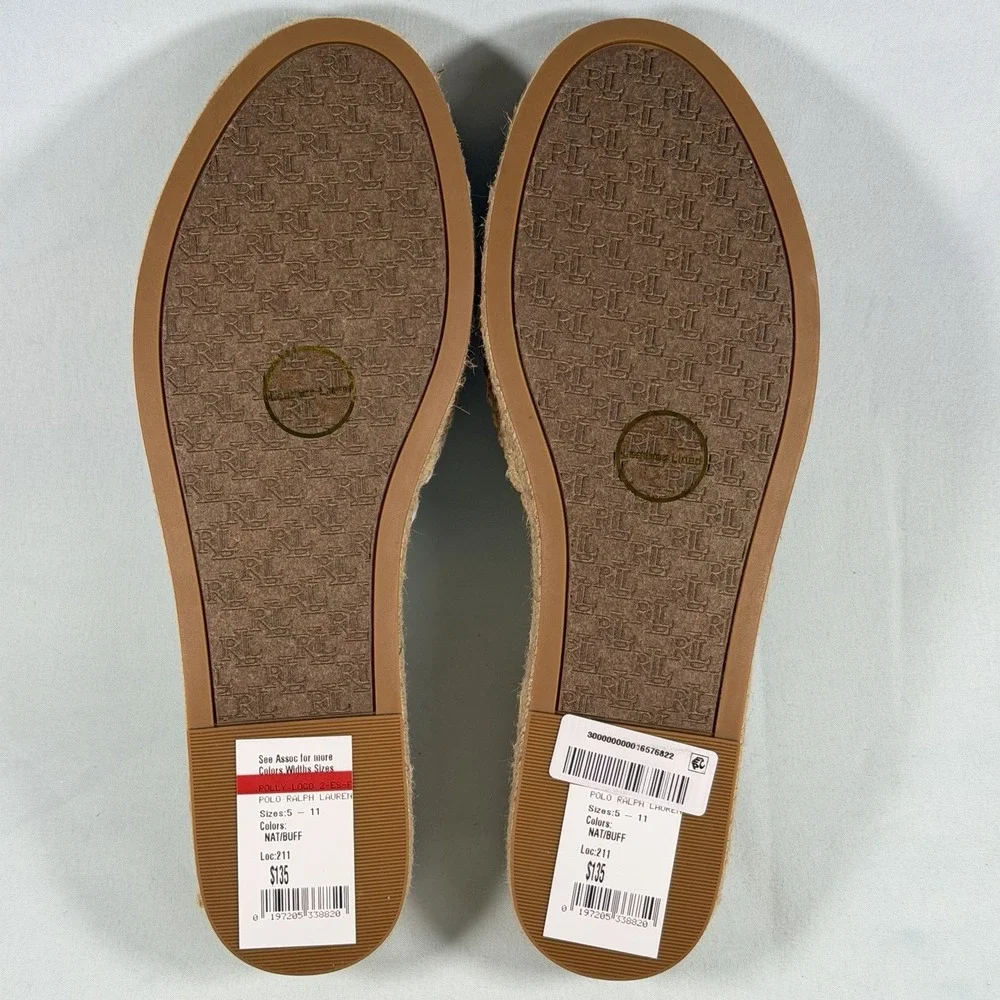 Lauren Ralph Lauren Size-9M Women's Polly Espadrille Flat‎ Sandals Beige Denim